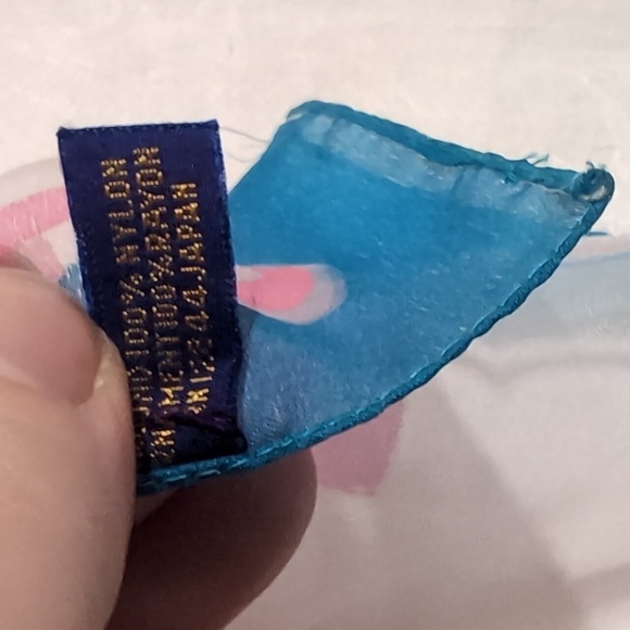 Vintage MCM Sheer Pink Blue Geometric Square Scarf - Picture 4 of 4